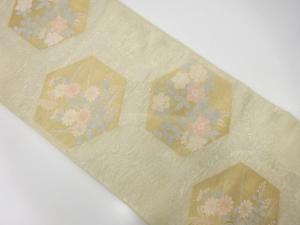 紗　亀甲に花模様織り出し　袋帯